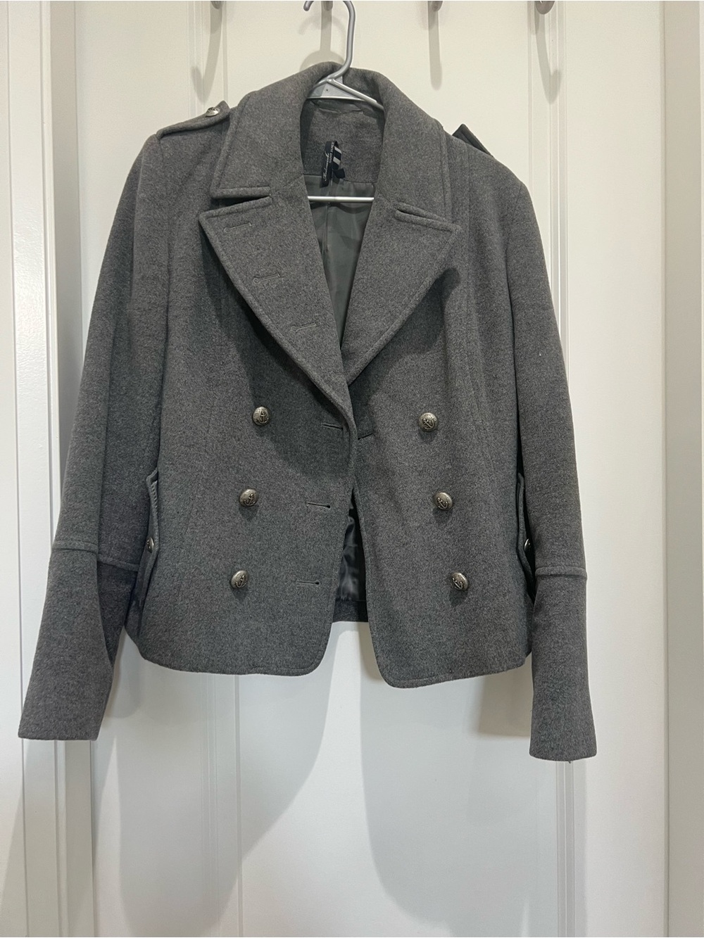 Grey Wool Cropped Double Breasted Jacket